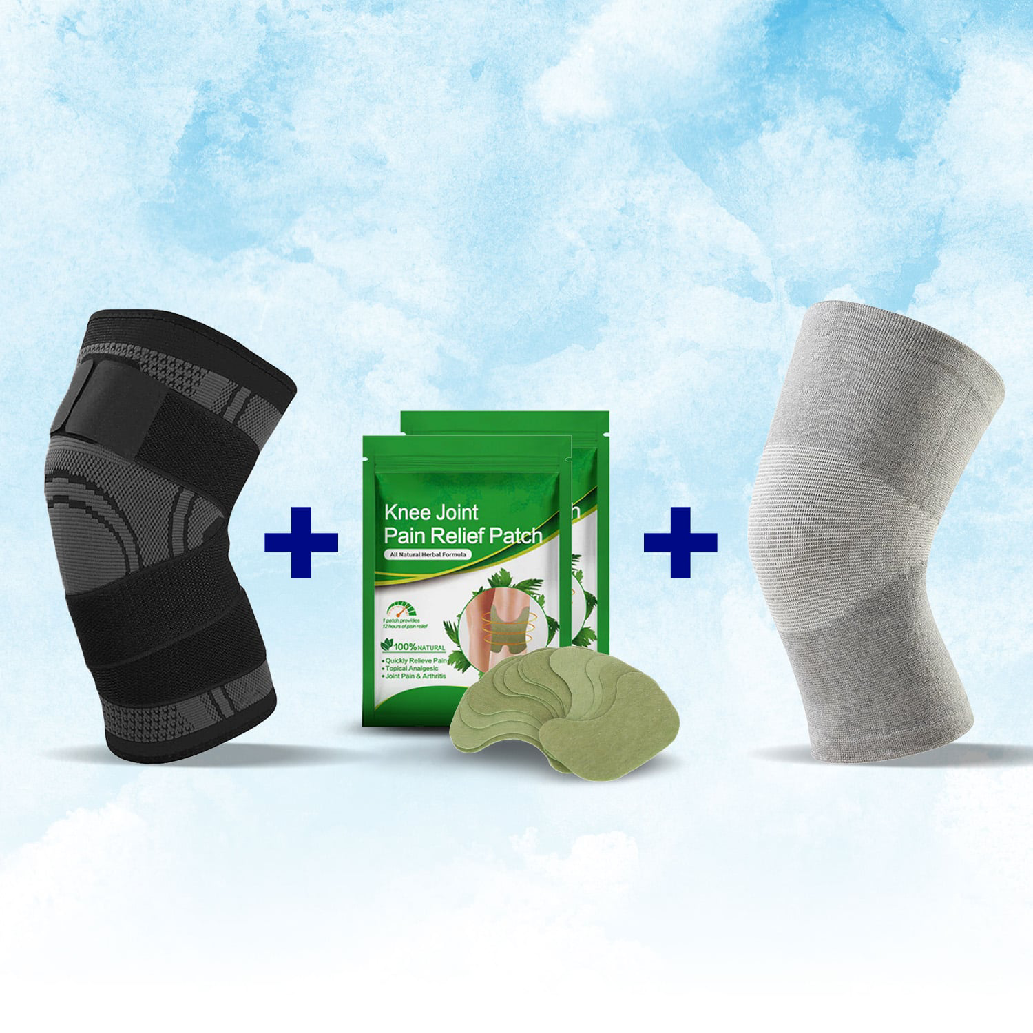 Ultimate knee pain relief pack with therapeutic supports