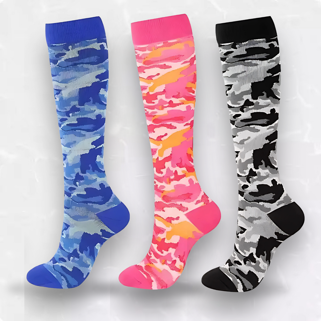 Camo patterned LegEase compression socks for active support