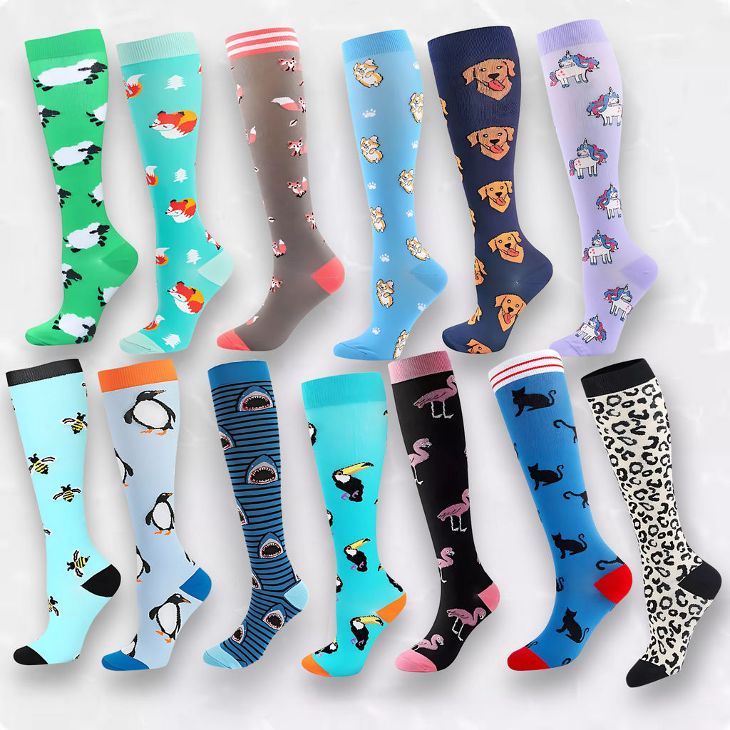 Animal patterned LegEase compression socks for foot support