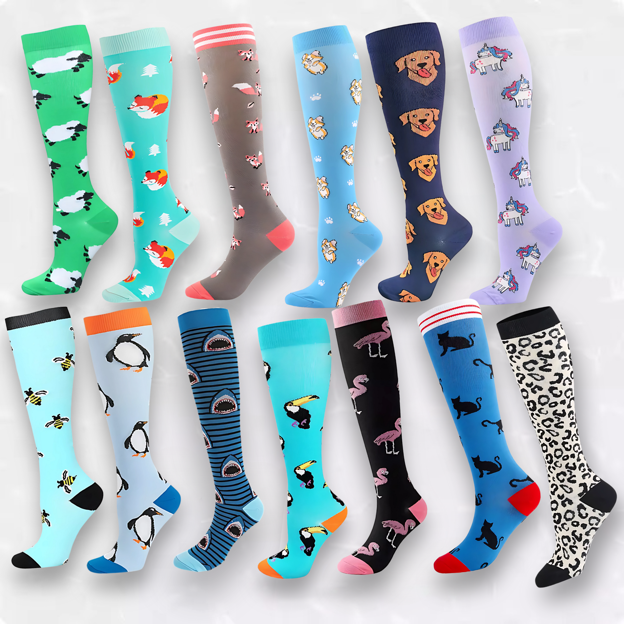 Animal patterned LegEase compression socks for foot support