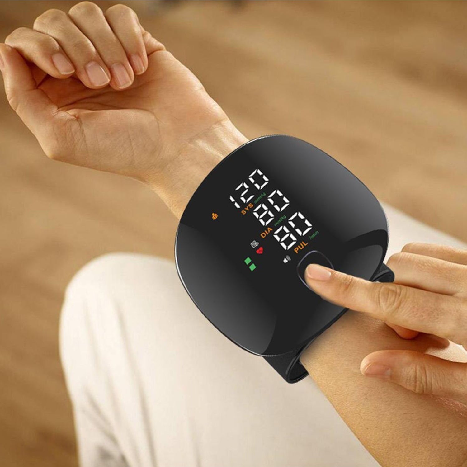 Smart wrist blood pressure monitor for home health tracking