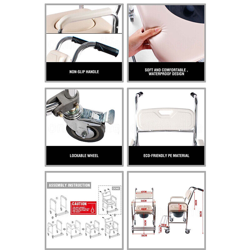 Mobile Shower Toilet Commode Chair