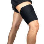 Adjustable thigh compression wrap for leg support and circulation